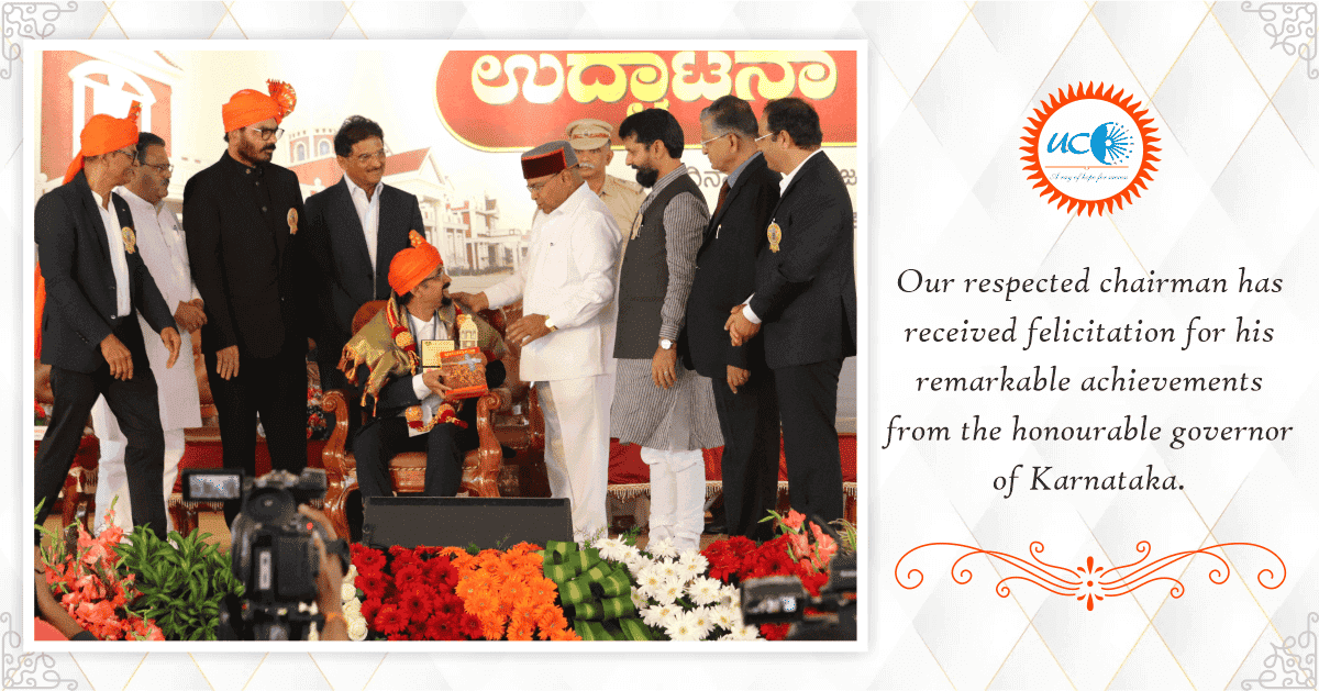 Our respected chairman has received felicitation for his remarkable achievements from the honourable governor of Karnataka.