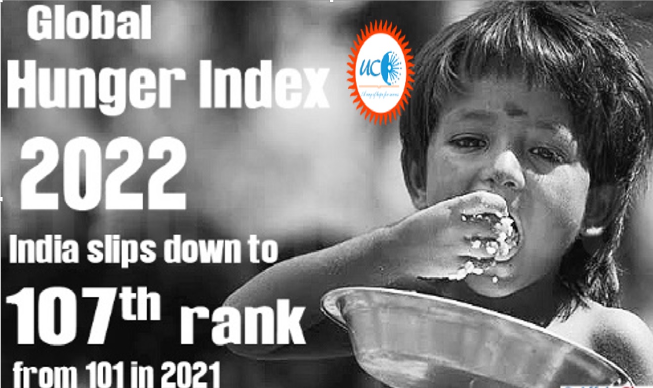 India ranks 107th out of 121 countries on Global Hunger Index