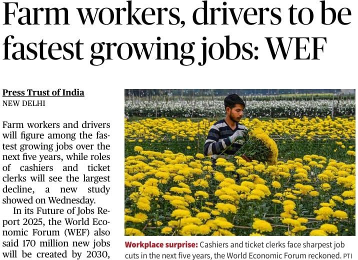 WEF Report: Farm Workers and Drivers to Lead Job Growth by 2030 